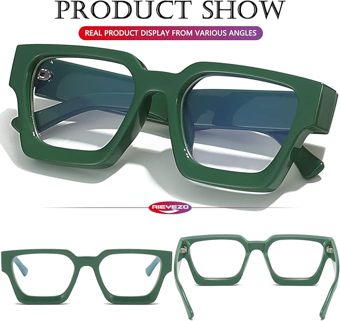 AIEYEZO Square Thick Frame Glasses for Women Men Fashion Blue Light Glasses Trendy Chic Computer Eyeglasses
