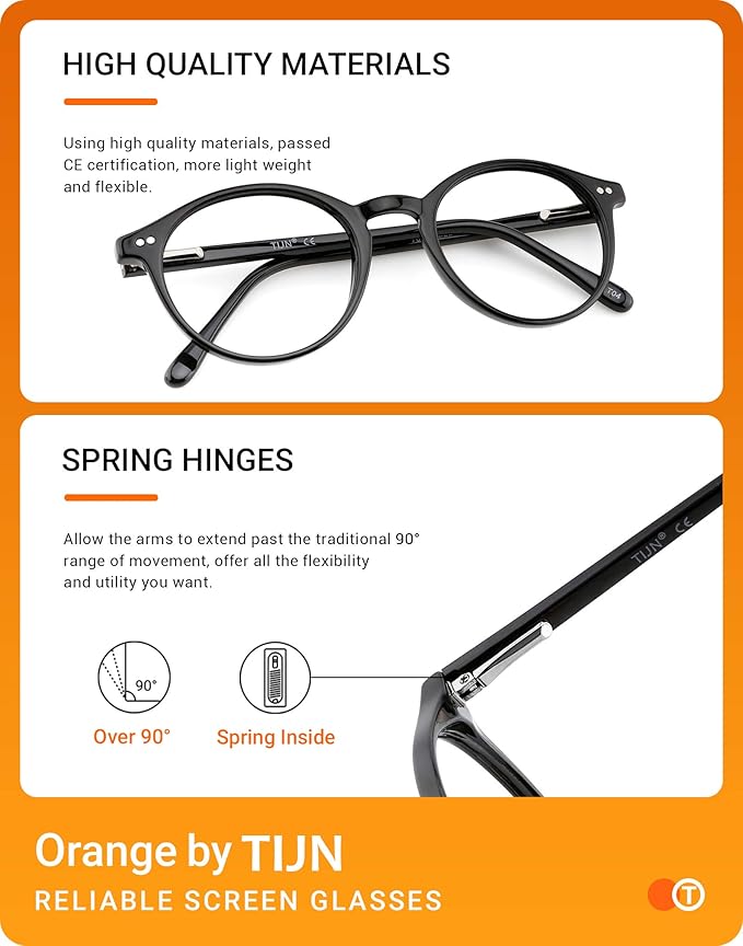 TIJN Blue Light Blocking Glasses Men Women Vintage Thick Round Rim Frame Eyeglasses
