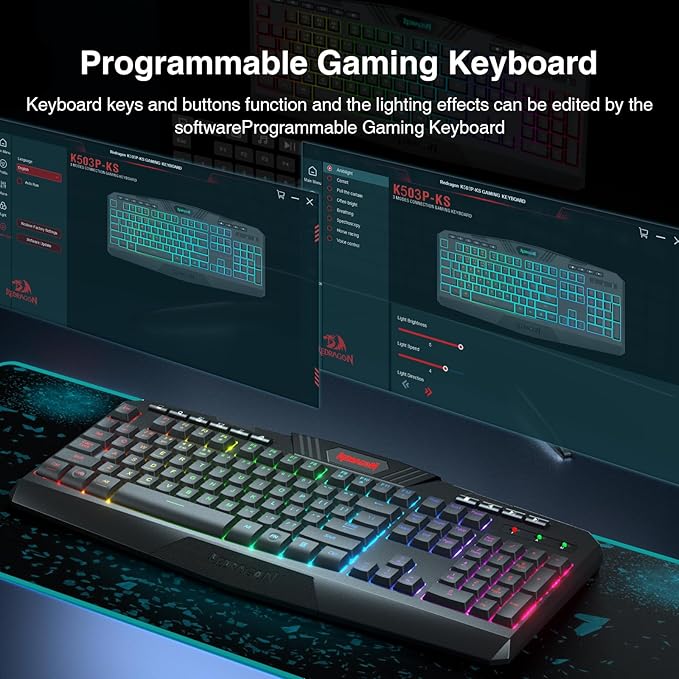 Redragon K503 Wireless Gaming Keyboard, 3-Mode (2.4G/BT/USB), RGB LED Backlit, Multimedia Keys, Fully Programmable Silent Membrane Keyboard with Wrist Rest for Windows PC Games (Black)