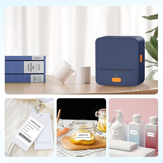 Label Maker Machine with Tape P1 2 Inch Thermal Portable Bluetooth Shipping Label Printer Sticker Maker Labeling Machine Home Office School Business Use Rechargeable Battery Included Blue