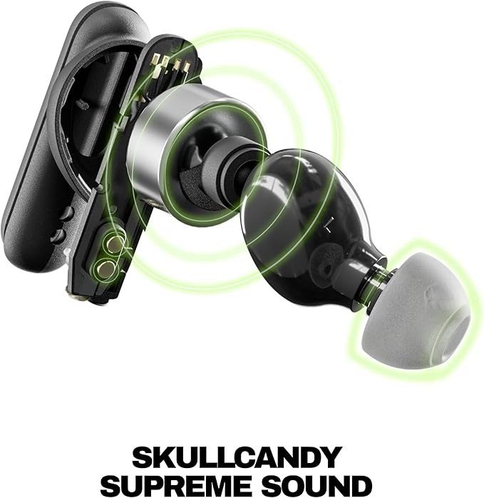 Skullcandy Smokin’ Buds Wireless Earbuds, Bluetooth Headphones, Noise Isolating Fit, Up to 20 Hours Battery, IPX4 Sweat and Water Resistant, Microphone for iPhone Android - Preppy Sage