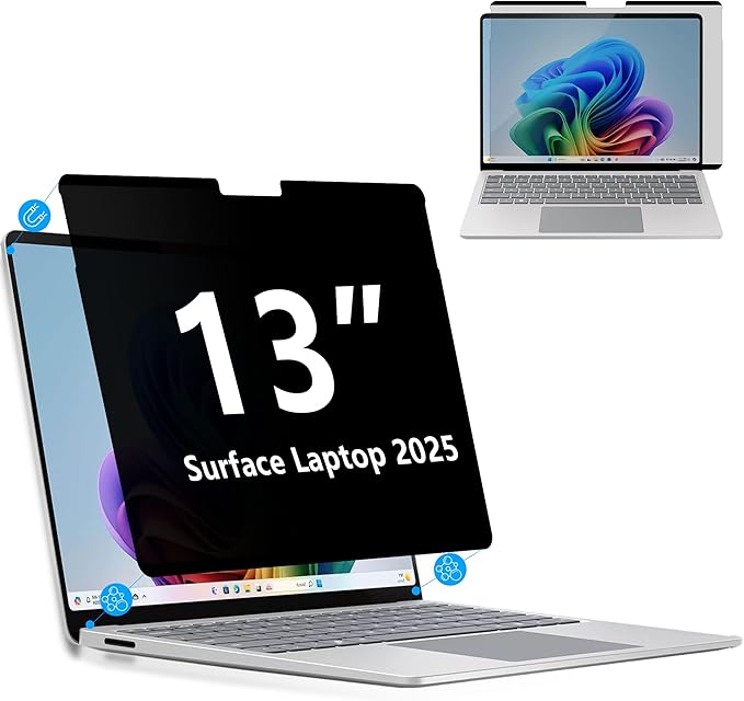 Megoo MagShield Privacy Screen for Surface Laptop 13 inch (2025), Magnetic Anti-Spy Film, Anti-Glare, Blue Light Filter, Washable Nano Adhesive, Removable Design