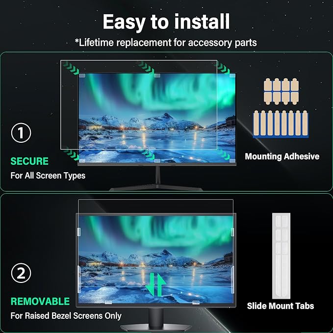 [2 Pack] 24 Inch Computer Privacy Screen for 16:9 Aspect Ratio Widescreen Monitor, Eye Protection Anti Glare Blue Light Computer Monitor Privacy Filter, Removable 24 in Protector Film