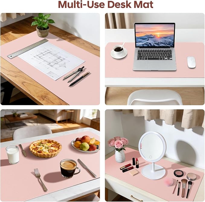 Leather Desk Pad Protector, Office Desk Mat, Large Mouse Pad, Non-Slip PU Leather Desk Blotter, Waterproof Computer Desk Writing Pad for Office and Home (Light Pink, 47.2" x 23.6")