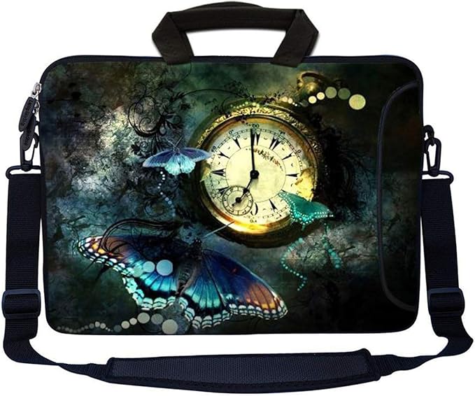 LSS 13.3 inch Laptop Sleeve Bag Notebook with Extra Side Pocket, Soft Carrying Handle & Removable Shoulder Strap for 12" 12.1" 13" 13.3" Acer,Asus, HP, Sony - Clock Butterfly Floral