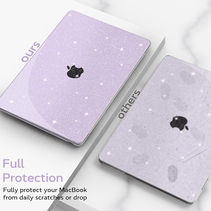 B BELK Compatible with MacBook Air 13 inch Case M5 2026 2025-2022 M4 M3 M2 A3449 A3240 A3113 A2681, Plastic Hard Shell+Keyboard Cover+Screen Protector for MacBook Air 13.6 inch Case, Sparkly Purple