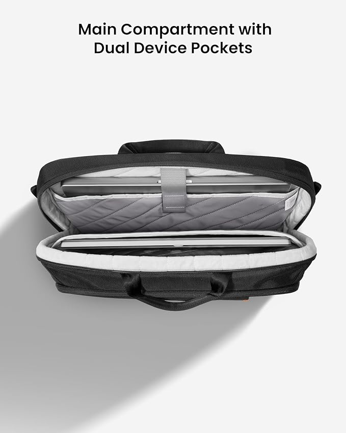 tomtoc 16-inch Dual Compartment Laptop Briefcase for 2 Laptops, Business Protective Laptop Messenger Shoulder Bag for a Laptop+ a Portable Monitor, Water-resistant Multi-functional Computer Work Bag