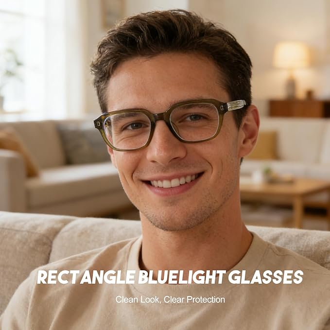 Dollger Blue Light Glasses Men Rectangle Vintage Anti BlueLight Blocking Glare Cute Trendy Computer Gaming UV Eyeglasses