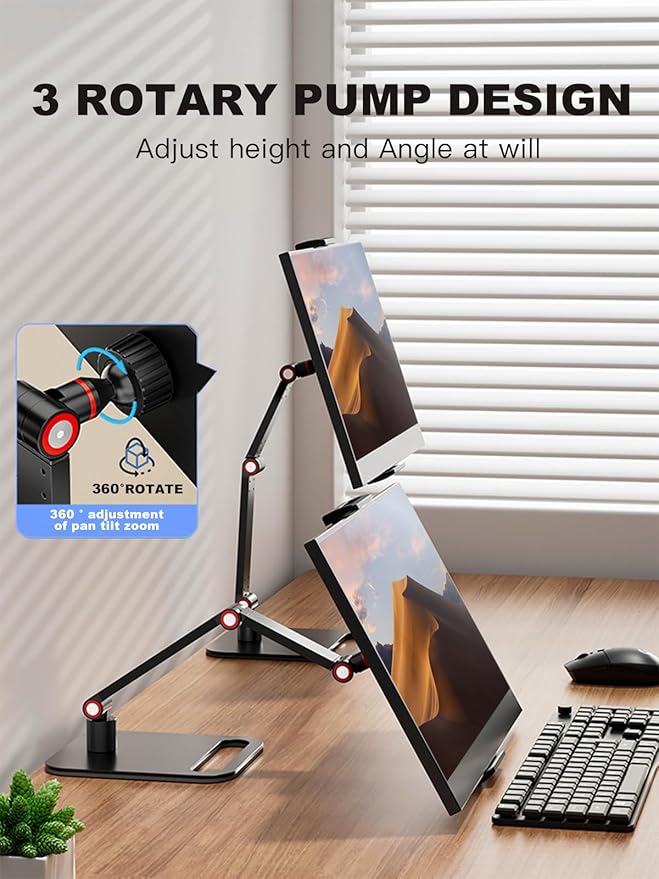 RQUOIRE portable monitor stand monitor arm 360 ° rotation,Suitable for 12-17.3-inch monitors and tablet screens，Adjustable height tablet holder for desk Expandable Display Base (black)