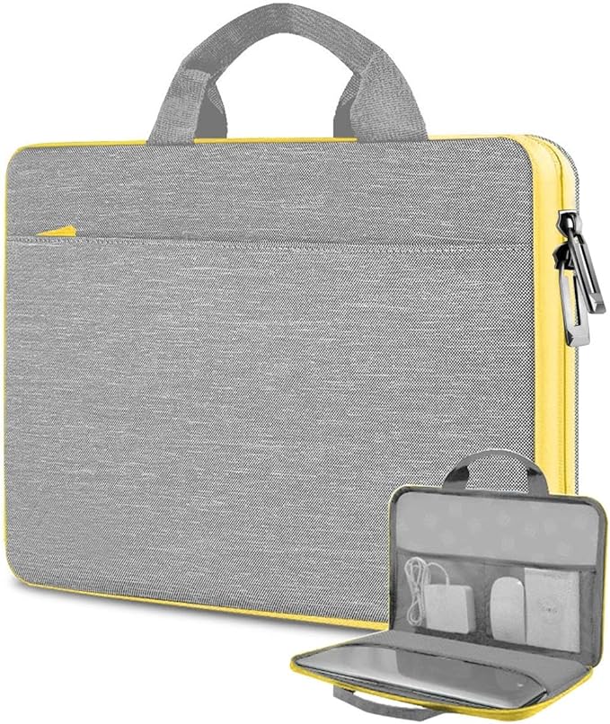Hseok Laptop Case 13.3-14 inch Sleeve, TSA Computer Handbag Water-Resistant and Shockproof Bag Compatible with MacBook Pro/Neo 14", Mac Air/Pro 13.3" and 13"-14" Notebooks Chromebooks,Gray-Yellow