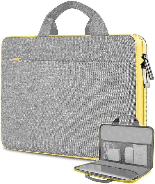 Hseok Laptop Case 13.3-14 inch Sleeve, TSA Computer Handbag Water-Resistant and Shockproof Bag Compatible with MacBook Pro/Neo 14", Mac Air/Pro 13.3" and 13"-14" Notebooks Chromebooks,Gray-Yellow