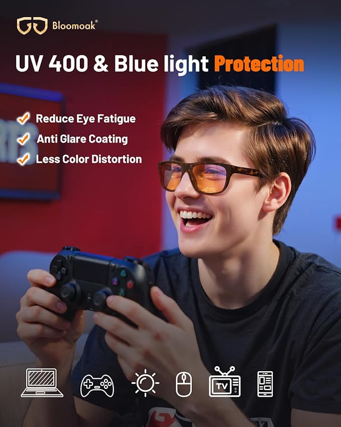 Bloomoak 100% Red Lens Blue Green Light Blocking Glasses- Dual AR Coatings Sleep Glasses Before Bed - Anti Glare, Fatigue