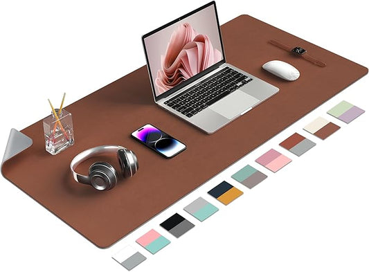 Aothia Double-Sided PU Leather Desk Pad - Non-Slip Large Mouse Pad & Desk Mat for Office, Home - Waterproof, Easy to Clean, Durable Dual-Sided Surface (Brown, 36" x 17")