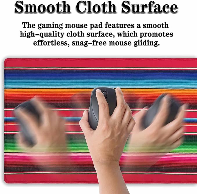 Desktop Mat Colorful, Desk Mouse Pad Gaming Desk Mats, Office Items Non-Slip Rubber Base Waterproof with Stitched Edges, 35.4 X 15.7 inch for Work/Game/Office/Home Mexican Stripes Style