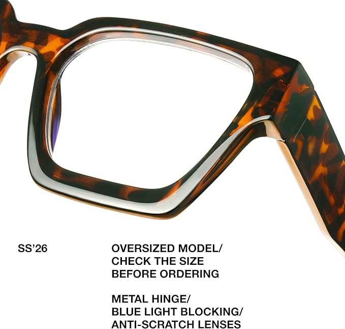 livho Oversized Eyewear Frame for Woman and Men - Rectangle Fashion Glasses for Computer, Chic Preppy Frame