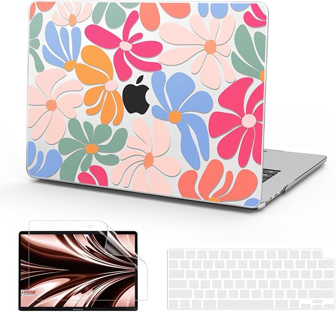 B BELK Compatible with MacBook Air 13 inch Case M5 2026 2025-2022 M4 M3 M2 A3449 A3240 A3113 A2681, Plastic Hard Shell+Keyboard Cover+Screen Protector for MacBook Air 13.6 inch Case, Colorful Flower