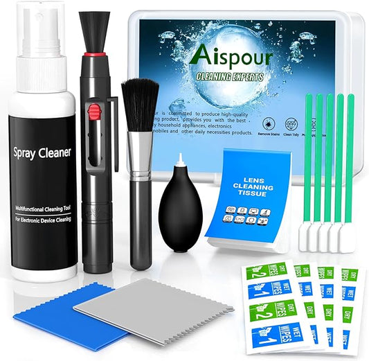 Aispour Camera Lens Cleaning Kit, 10-in-1 Camera Cleaning Kit, Camera Lens Cleaner and Camera Accessories, Includes Lens Cleaning Kit/Lens Cleaner/Lens Cleaning Pen/Soft Brush by aispour