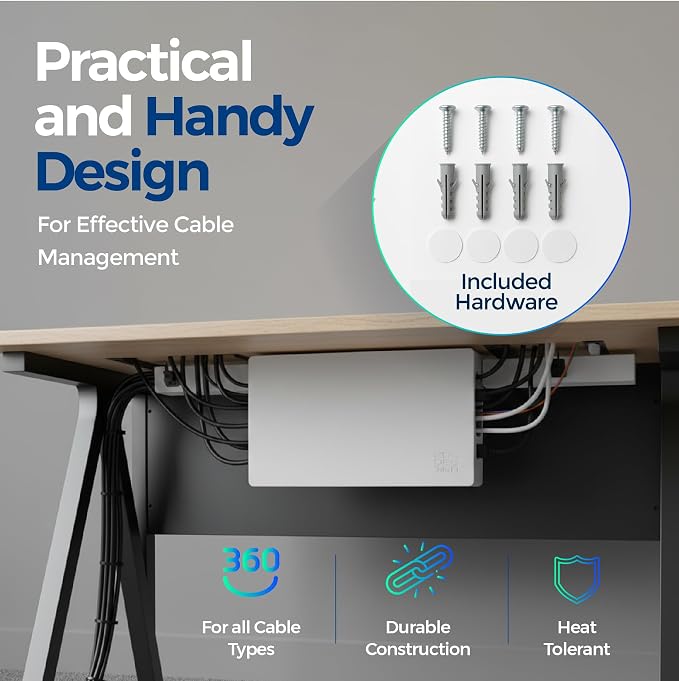 Cable Management Box with Included Mounting Hardware – ABS Cord Organizer (12,7 x 7,8 x 4,5 in) | Heat-Tolerant Power Strip & Cable Storage | Wall-Mountable or Floor Use - Image 3