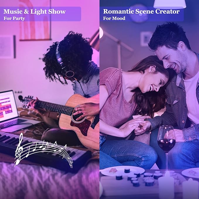 Smart Light Bulbs, WiFi & Bluetooth 5.0, Work with Alexa Google Assistant, App Control, Color Changing LED Bulb, E26 800LM Dimmable RGB Lights, Smart Home Lighting, Dimmable, 4Pack