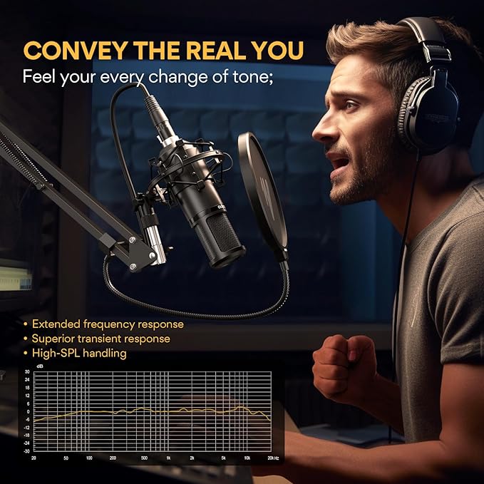 MAONO XLR Condenser Microphone, Professional Cardioid Studio Recording Mic for Streaming, Podcasting, Singing, Voice-Over, Vocal, Home-Studio, YouTube, Skype, Twitch (PM320S)