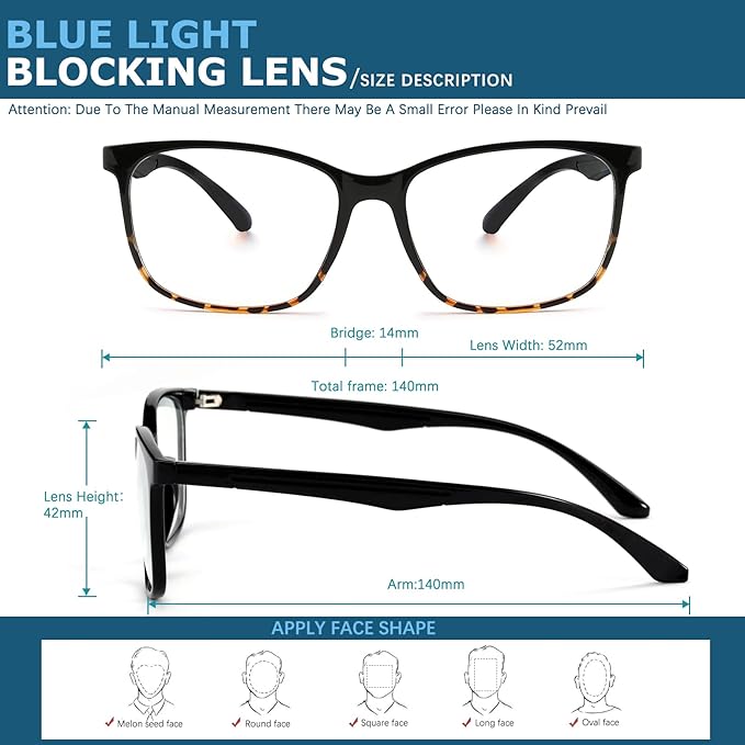 Oilway Blue-Light Blocking Glasses Computer Reading/Gaming/TV/Phones Glasses Fashion Anti Eyestrain Glasses for Women Men（C2 Blackleopardprint + Transparent）