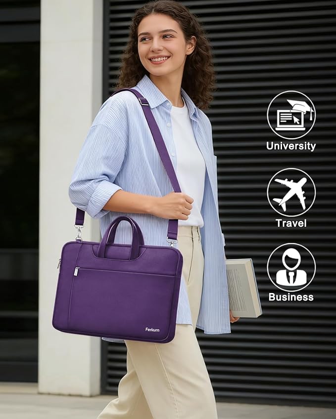 Ferkurn Laptop Case Bag Women Men Computer Sleeve with Shoulder Compatible with HP/Inspiron/Thinkpad/Vivobook/MSI/Surface, 15.6 inch, Violet