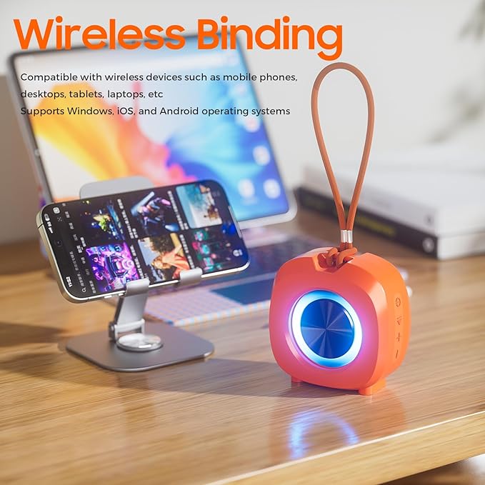 Speaker, Small Portable Bluetooth Wireless IPX5 Waterproof Shower Speaker,Loud Stereo Sound Deep Bass,TWS Paire, RGB Lights,Long Playtime for Outdoor Party, Great Gift, 1PCS(Orange)
