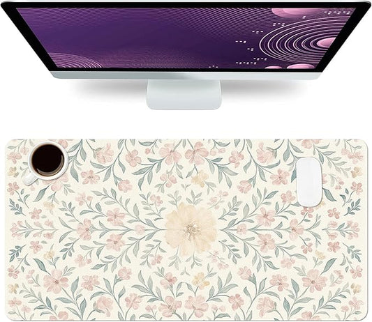 Large Mouse Pad, Light Pink Flowers Desk Mat for Desktop, Women Girls Flowers PU Leather Waterproof Desk Pad, Computer PC Laptop Protector Gaming Mouse Pads for School Office Home 31.5" x 15.7"