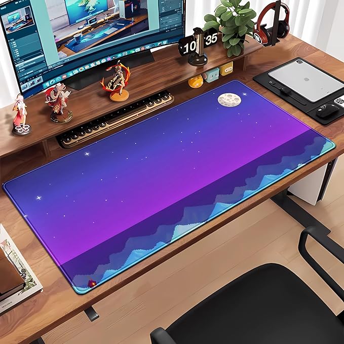 Purple Large Gaming Mouse Pad Extended Kawaii Cute Desk Mat Pad Anime Mousepad XXL Night Keyboard Pad Computer Laptop Mouse Mat Office Desktop Decor Pad 31.5x15.7 in