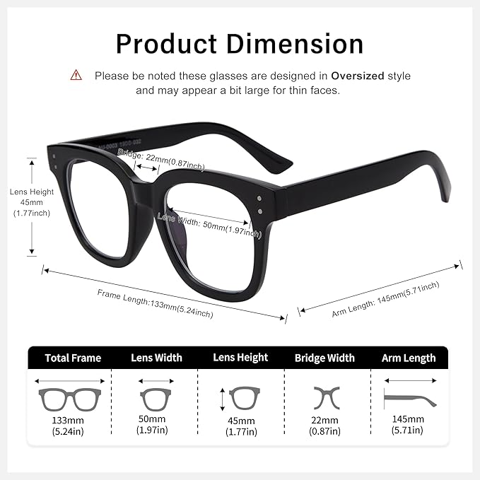 Madison Avenue Blue Light Blocking Glasses Oversized Fashion Blue Light Blocker for Women Anti Eyestrain & UV Protection Computer Eyeglasses (Black)