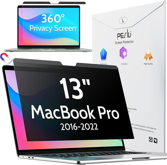 Peslv Magnetic 360° Privacy Screen for Macbook Pro 13 Inch (2016-2022, M1, M2), Removable Matte Anti Glare Blue Light Protector 4 Way Private Security Filter for 13.3" Mac Laptop Computer