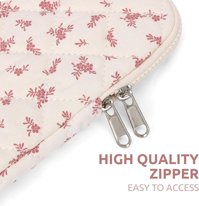 Puffy Laptop Sleeve 15-15.6 Inch Cute Quilted Laptop Protective Case Padded Floral Computer Sleeve for MacBook (A-Pink, 15 Inch)