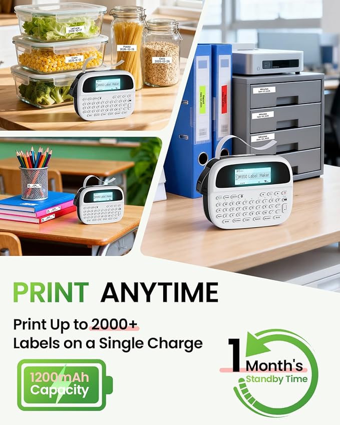 Label Maker Machine with-Tape, Rechargeable Backlit Portable Label Maker, Handheld Labeler Machine with Tapes, QWERTY Keyboard & APP Connectivity for Teachers Gift, for Label Jars Containers Bottle