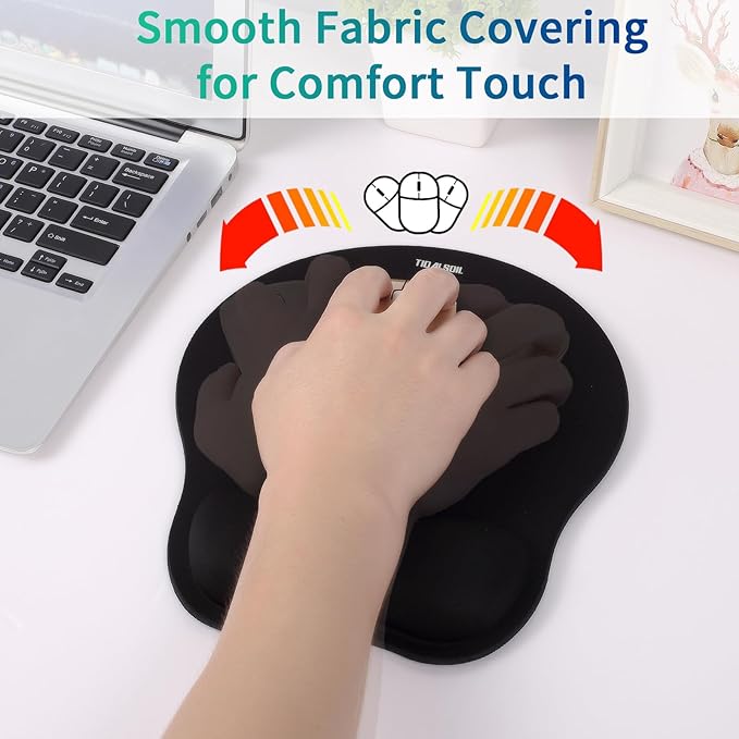 TIDALSOIL Mouse Pad with Wrist Support, Ergonomic Mouse Mat with Non-Slip PU Base, Pain Relief Memory Foam Mousepad for Office & Home, Black