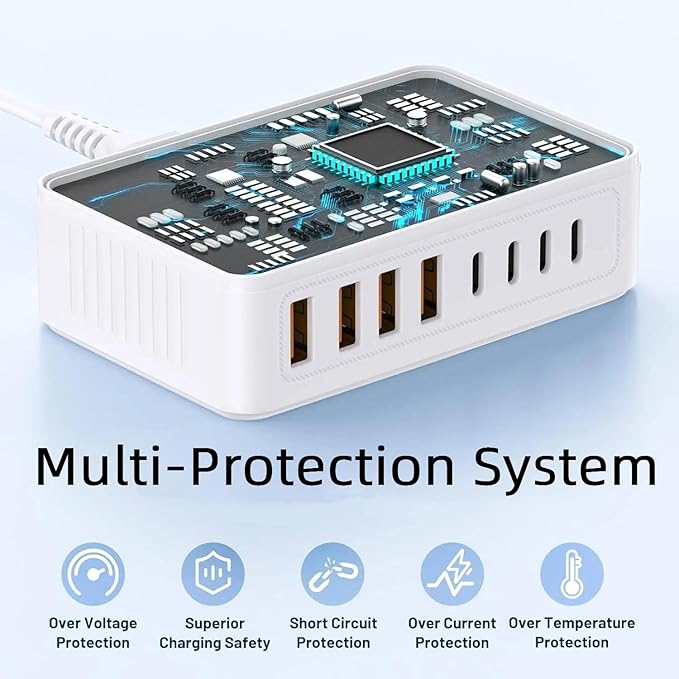 USB C Fast Charger Block, 200W GaN 8 Port PD USB C Wall Charging Station Hub, Type C Power Adapter Plug Cube Brick Box for Apple iPhone 17 16 15 14 13 12 Pro Max,iPad, MacBook Pro/Air/, Samsung Galaxy