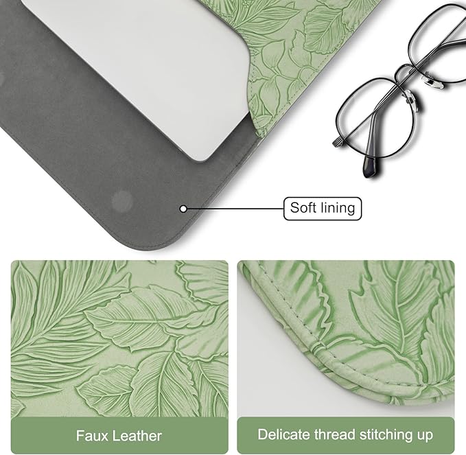 MOSISO Laptop Case 13.3 inch, 13-13.3 inch Laptop Sleeve Compatible with MacBook Air/Pro 13/Pro 14,HP Dell ASUS Lenovo Notebook,Embossed Retro Hibiscus PU Leather Case with Small Bag, Sage Green
