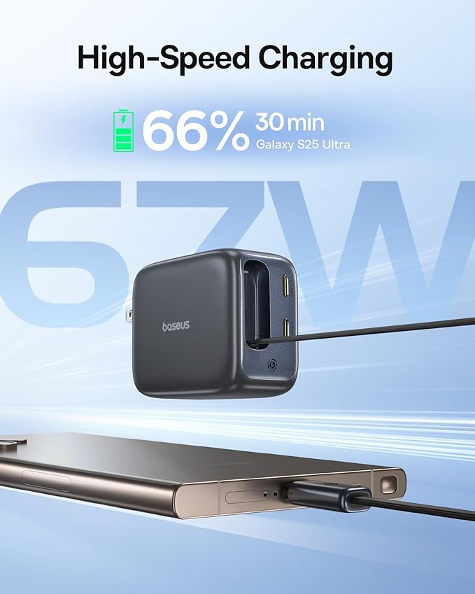 Baseus Portable Charger with Built in Cable, 100W Laptop Power Bank 20000mAh Bundle with Enercore CJ11 Retractable USB C Charger, 67W 3 in 1 Fast Charging Block with Foldable Plug
