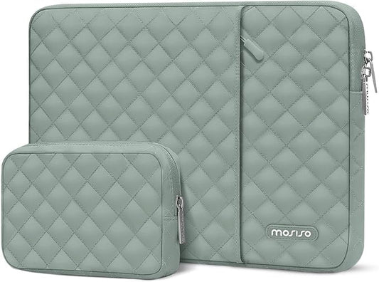 MOSISO Laptop Case 13.3 inch, 13-13.3 inch Laptop Sleeve Compatible with MacBook Air/Pro 13 / Pro 14, HP Dell Acer ASUS Lenovo,Square Quilted Vertical Computer Bag with Pocket&Small Case,Antique Green