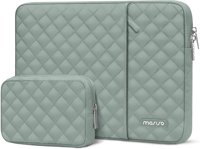 MOSISO Laptop Case 15 inch, 15 inch Laptop Sleeve Compatible with MacBook Air M4 M3 M2 2025 2024 2023, Dell XPS Plus, Square Quilted Vertical Computer Bag with Pocket&Small Case, Antique Green
