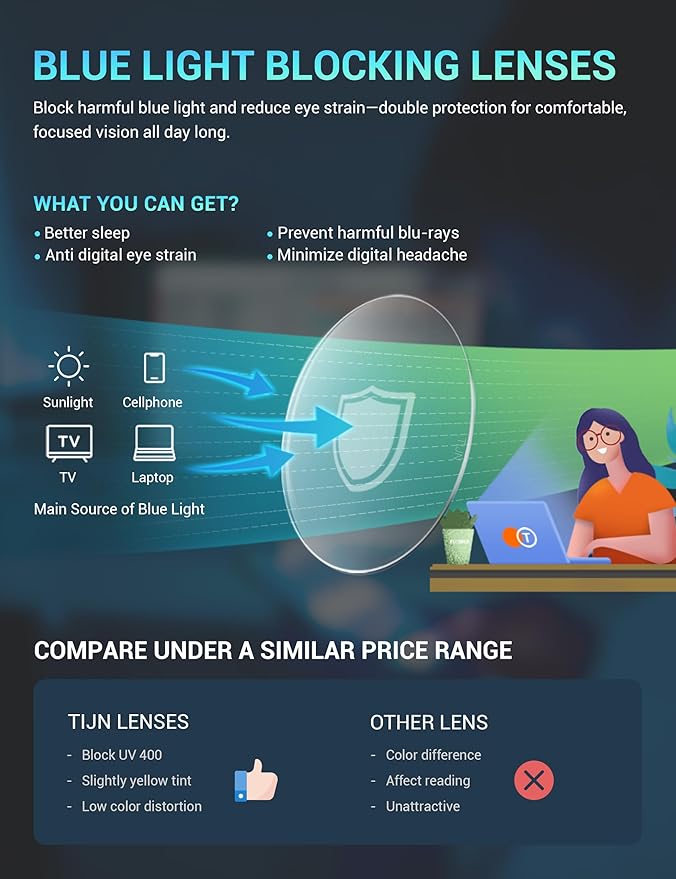 TIJN Sleep Glasses for 99.9% TR90 Blue Green Light Blocking Dual AR Coatings Red Lens for Computer Gaming Reduce Eyestrain