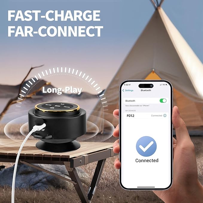 Bluetooth Shower Speaker with Carabiner, Portable Bluetooth Speakers with Suction Cup, IP67 Waterproof, Wireless, Floating, for Camping Beach Travel, Gift for Men, Women
