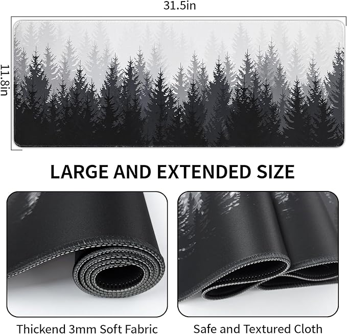 Desk Mat Forest, Large Gaming Mouse Pad with Stitched Edges, 31.5" x 11.8" XL Non-Slip Desk Pad, Computer Keyboard Mat for Office Home