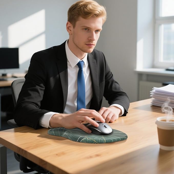 MROCO Ergonomic Mouse Pad with Wrist Support, Wrist Rest Mousepads for Carpal Tunnel Pain Relief, Memory Foam Pad with Massage Bulge and Non-Slip Base for Office, Home, Green Leaves