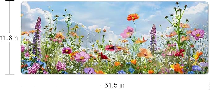 Flowers in Garden Large Gaming Mouse Pad Keyboard Desk Pad Extended Mouse Pad Gaming Office Decor, PC Laptop Mouse Pads Large (31.5x151.8 in) with Stitched Edges Non-Slip Base Mousepad XL
