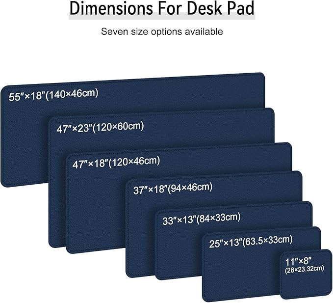 Dual Sided Leather Desk Mat - Waterproof Desk Pad - Ideal for Large Mouse Pad and Desk Mats on Top of Desks (Dark Blue, 33"*13")
