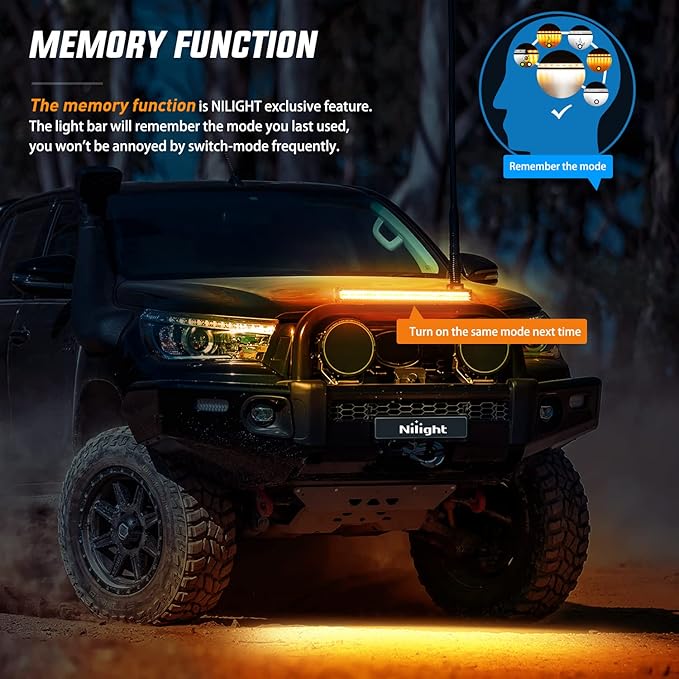 Nilight 26Inch 540W LED Light Bar Spot Flood Amber White Strobe 6 Modes with Memory Function Off-Road Truck Car ATV SUV Cabin Boat with 16AWG Wiring Harness Kit-1 Lead