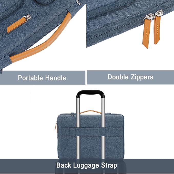 MOSISO 360 Protective Laptop Shoulder Bag,13-13.3 inch Computer Bag Compatible with MacBook Pro 14, HP, Dell, Lenovo, Asus Notebook,Side Open Messenger Bag with 4 Zipper Pockets&Handle, Haze Blue