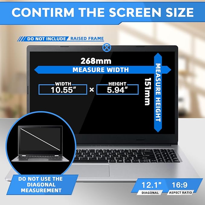 ZOEGAA 12.1 Inch Laptop Privacy Screen Protector, for 12.1 inch 16:9 Aspect Ratio 10.55"x5.94", Laptop Screen Privacy Shield and Anti Blue Light Anti Glare Screen Protector