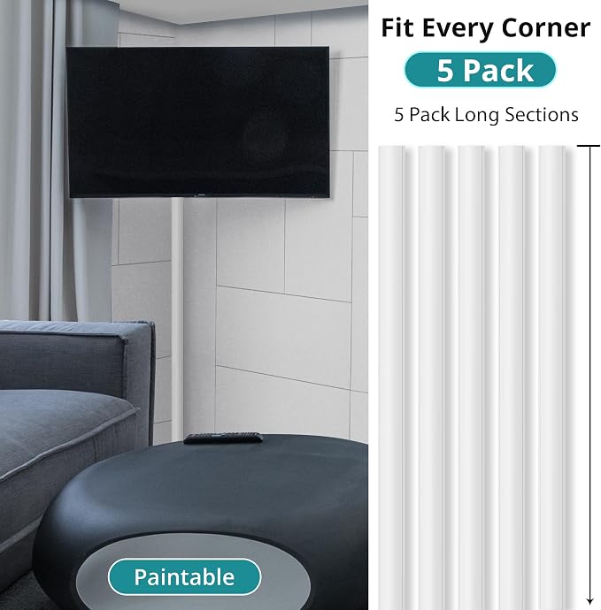ZhiYo Corner Cable Concealer, Large Corner Cord Hider, Wire Covers for Cords, Paintable Cord Cover, Cable Management Channel Raceway for Wall, Floor Baseboard, Ceiling, White - Image 3