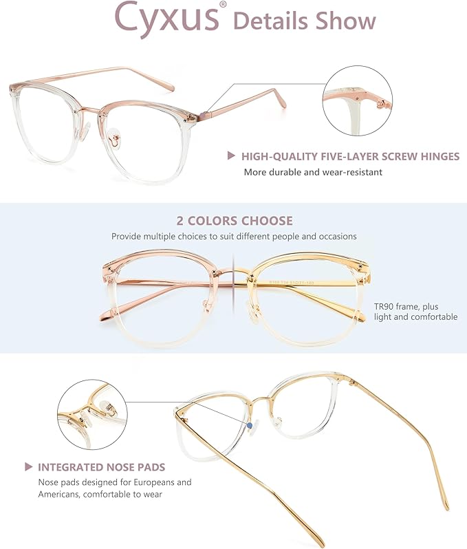 Cyxus 2 Pack Blue Light Glasses for Women, Blue Light Blocking Eyeglasses for Woman Anti Eye Strain Computer Glasses